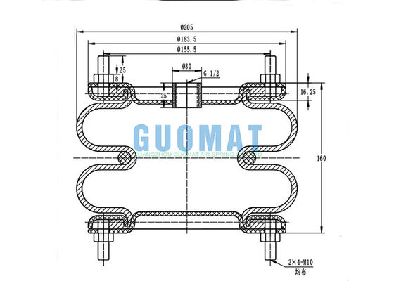 8 ' X2 voorzien de Industriële Firestone van de Luchtlente W01R584055 Ingewikkelde Rubberblaasbalgen van de Aluminiumplaat van een flens
