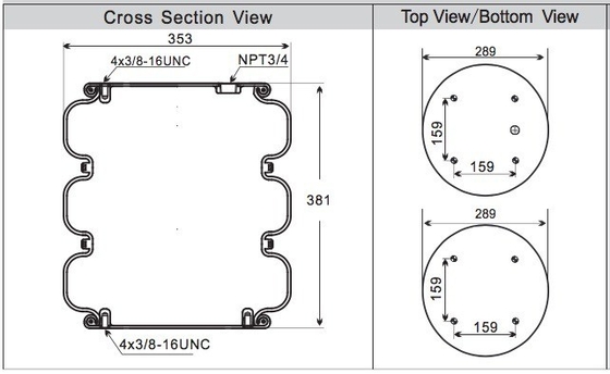 Triple Convoluted Air Bag GUOMAT NO. 3B7386 Bellow No.3B383 Industrial Air Spring 4x3/8-16UNC Schroef