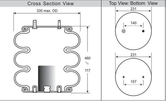 Industriële drievoudige opgerolde luchtophanging voor veer Contitech FT330-29 433 Voor Ridewell