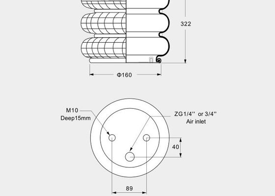 255322J-3 industriële van de de Windingenlucht van de Luchtlente Drievoudige de Liftzak 0.7Mpa Maximum 270mm