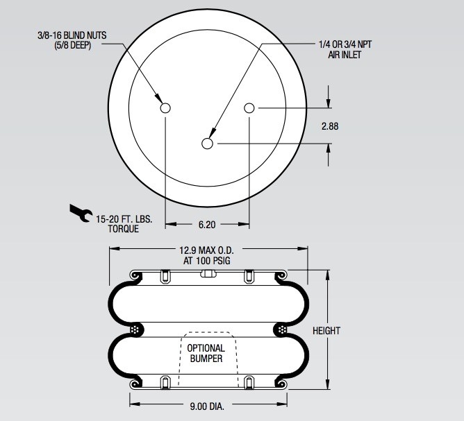 W01-358-7184 Firestone de Luchtlente 3/4 NPT Stijl 22 Rubberblaasbalgen W01-358-0226