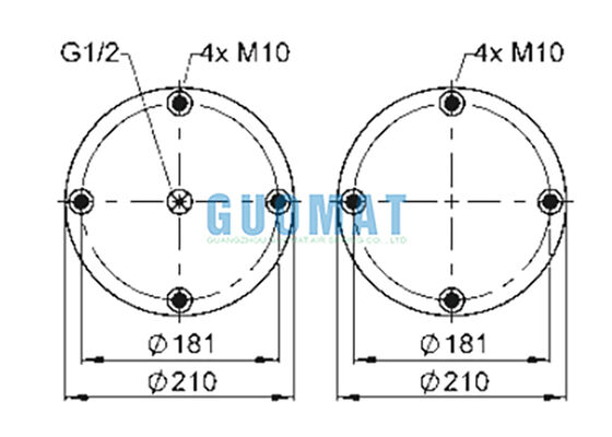10''X2 Gasgevulde Rubber Balg FD 210-22 1/2 M10 Contitech Flens Industriële Luchtveer