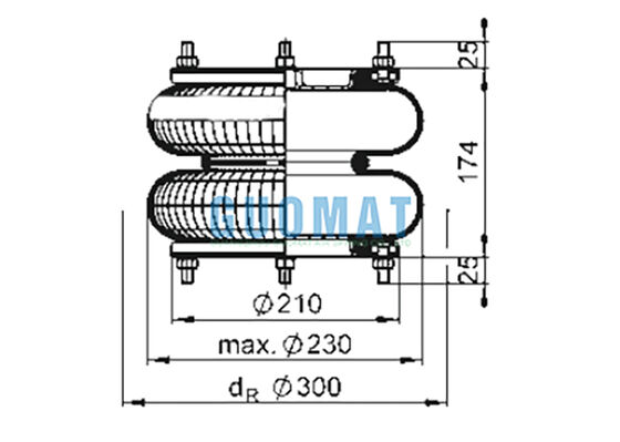 10''X2 Gasgevulde Rubber Balg FD 210-22 1/2 M10 Contitech Flens Industriële Luchtveer